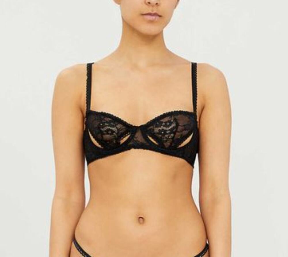 COCO DE MER Aphrodite Stretch-lace Plunge Bra In Black Womens Black New 32E